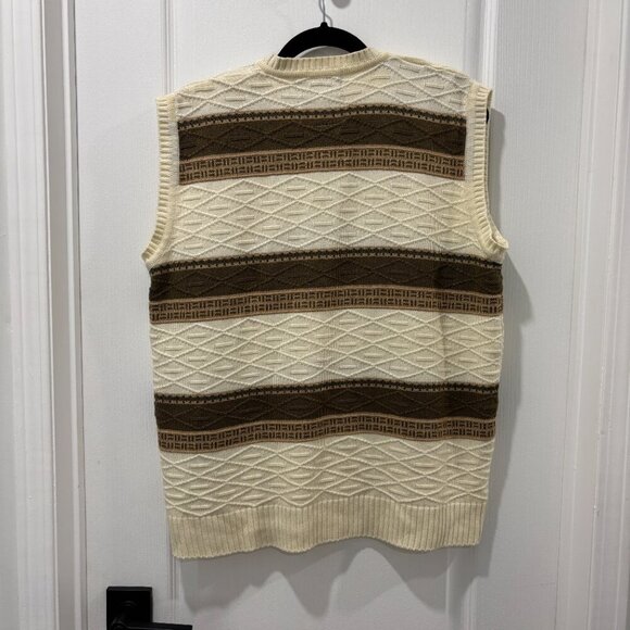Vintage Navy Line Cream & Brown Geometric Pattern Knit Sweater Vest - Picture 5 of 6